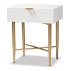 Baxton Studio Marcin Contemporary Glam and Luxe White Finished Wood and Gold Metal 1-Drawer End Table